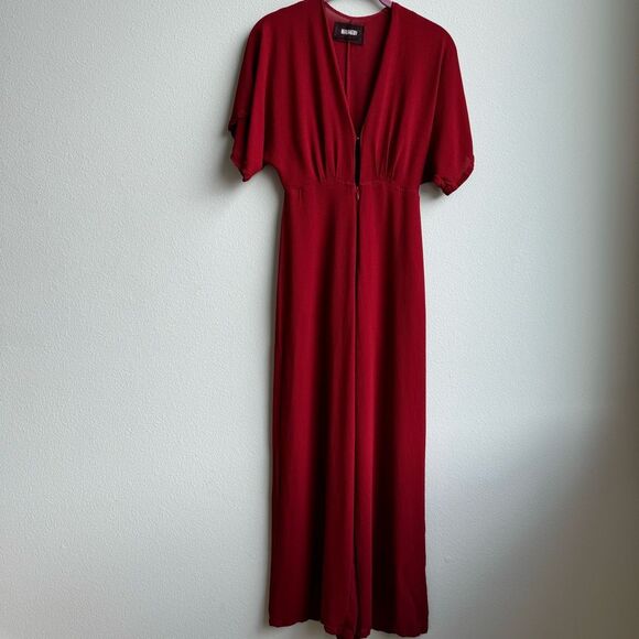 Reformation Red Deep V Straight Wide Leg Short Sleeve Party One Piece Size 0 XS - Picture 1 of 10